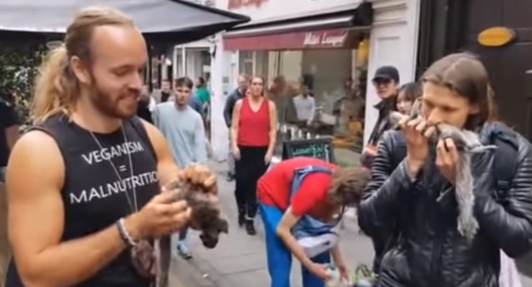 /VIDEO/ JEZIVO, PROTESTOVALI PROTIV VEGETARIJANSTVA, PA JELI NA ULICI SIROVE VEVERICE?!